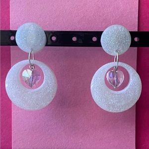 white glittered resin double circle hoop earrings